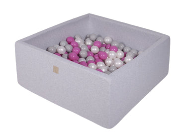 Vierkante ballenbak - Licht grijs met Parelwitte, Licht roze en Grijze ballen